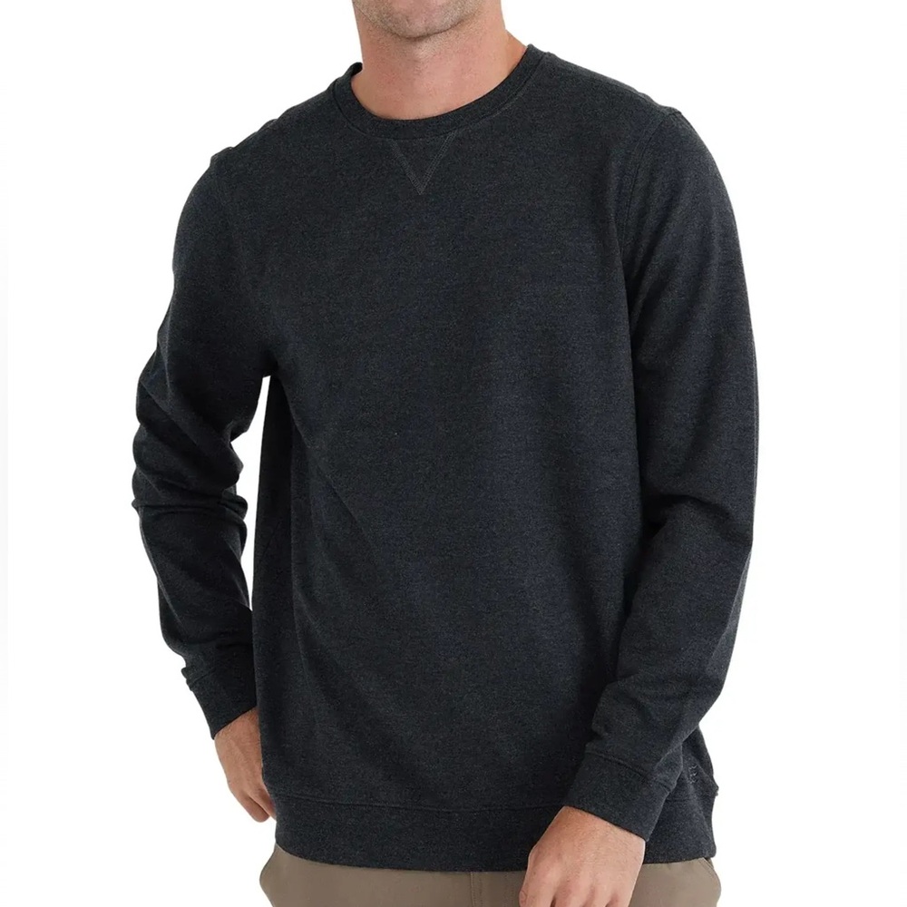 Free Fly Men's Bamboo Heritage Fleece Crew in Heather Black